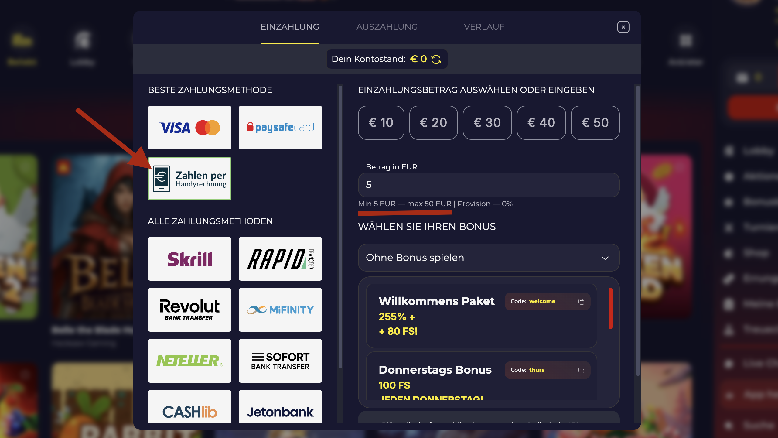 Slota Casino mit Handyrechnung bezahlen